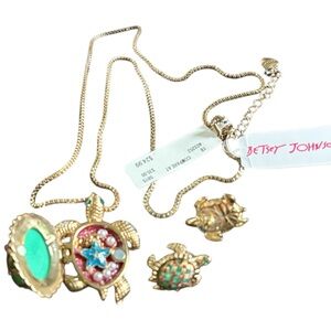 Betsey Johnson Gold Turtle Necklace with Colorful Accents